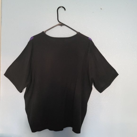 Sag Harbor Womans Black Pink Purple Harlequin Graphic Pullover Short Sleeve Shir - Picture 2 of 12